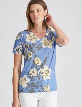 Women's Blue Printed Tee