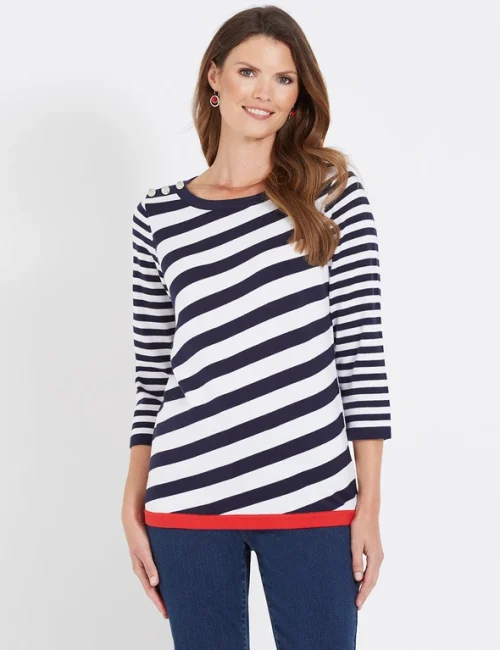 Navy Diagonal Stripe Pullover Top