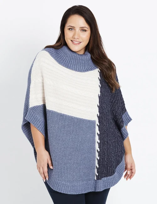 Women's Multicolor Block Poncho