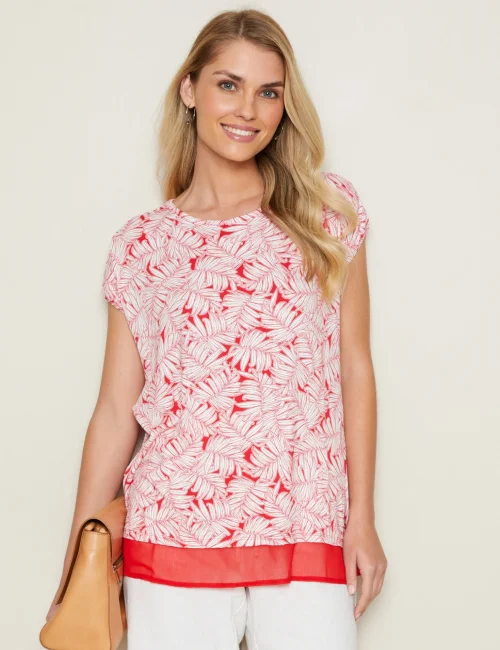 Women's Red Leaf Print Tee