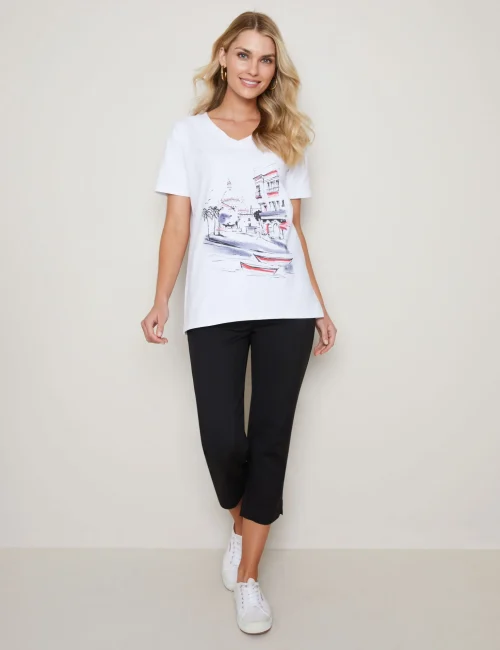 Women's White Printed Tee