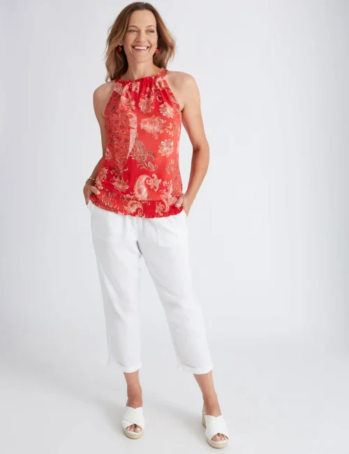 Red Printed Sleeveless Top