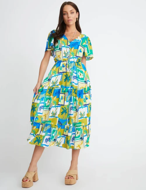 Lime Pineapple Tiered Maxi Dress